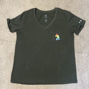 Disney Mickey Mouse Dark Green Pride V Neck Graphic Short Sleeve Pocket Tee